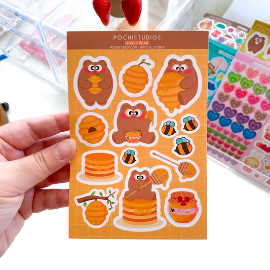 Honey & Pancakes Cute Bear Pochi Matte Vinyl Sticker Sheet