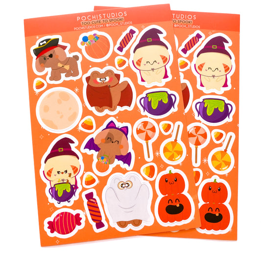 Too Cute to Spook Pochifam Halloween Matte Vinyl Sticker Sheet