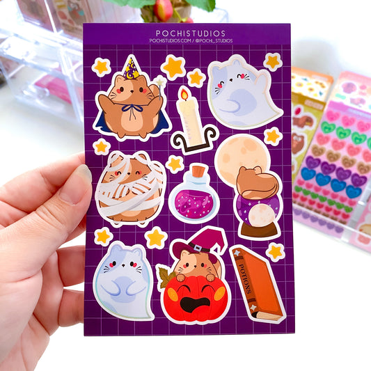 Cute Kitty Chubbs Halloween Holographic Vinyl Matte Sticker Sheet