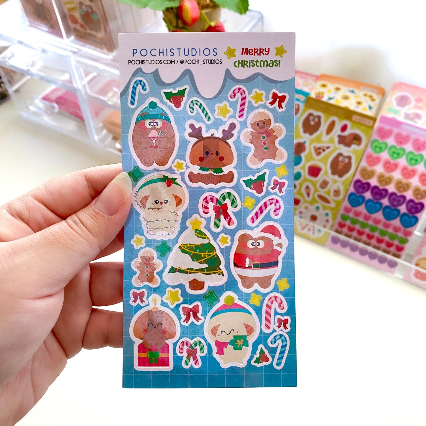 Merry Christmas From Pochifam Holographic Sparkly Vinyl Sticker Sheet