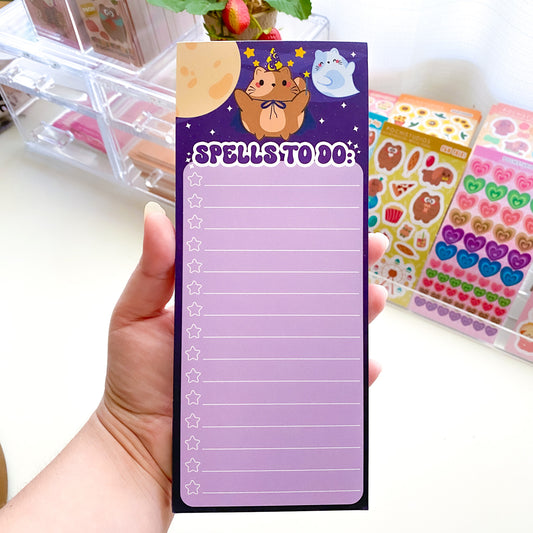 Cute Halloween Kitty Chubby Chubbs Wizard Kitty "Spells To Do" Long Notepad