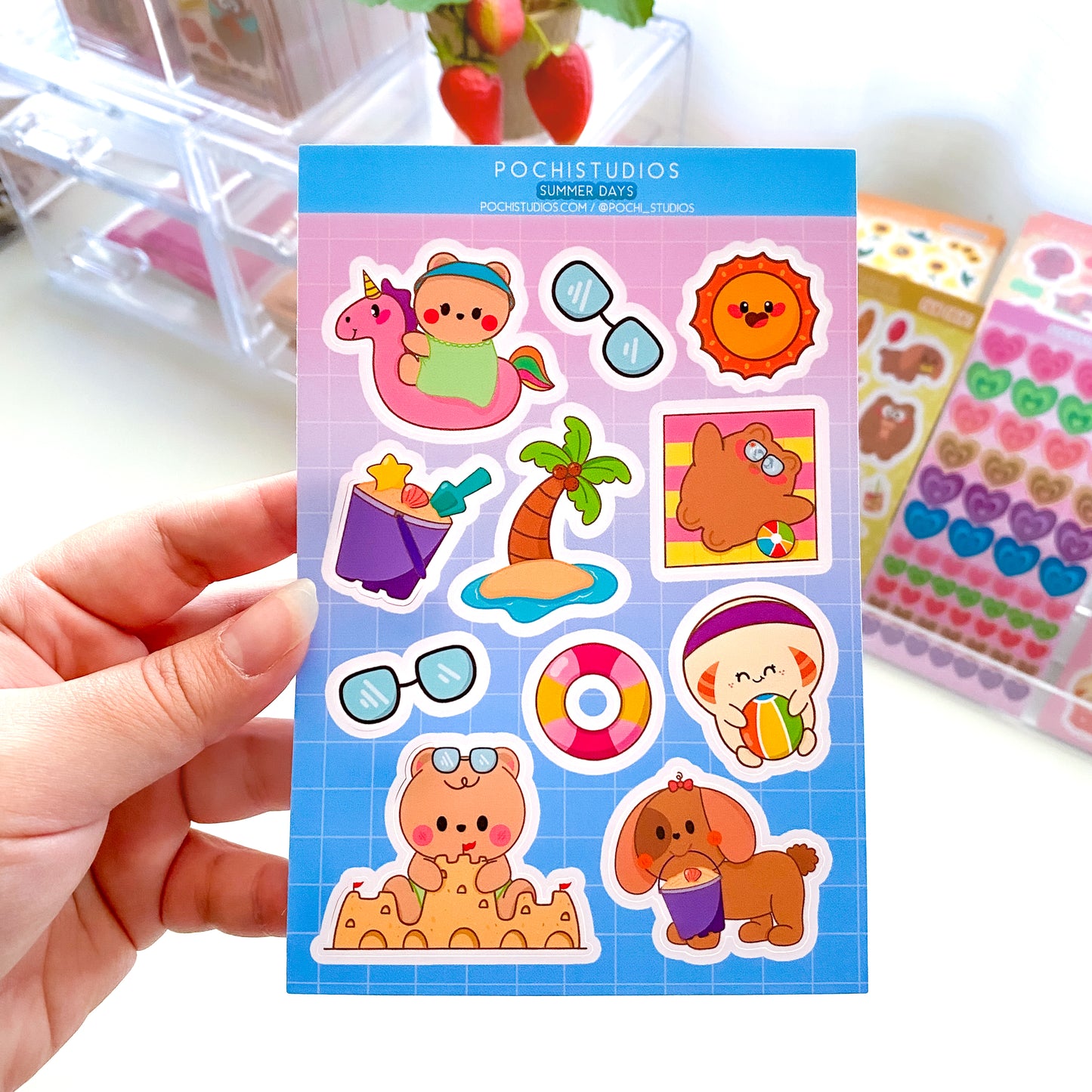 Cute Colorful Summer Days With Our Pochifam! Matte Vinyl Sticker Sheet