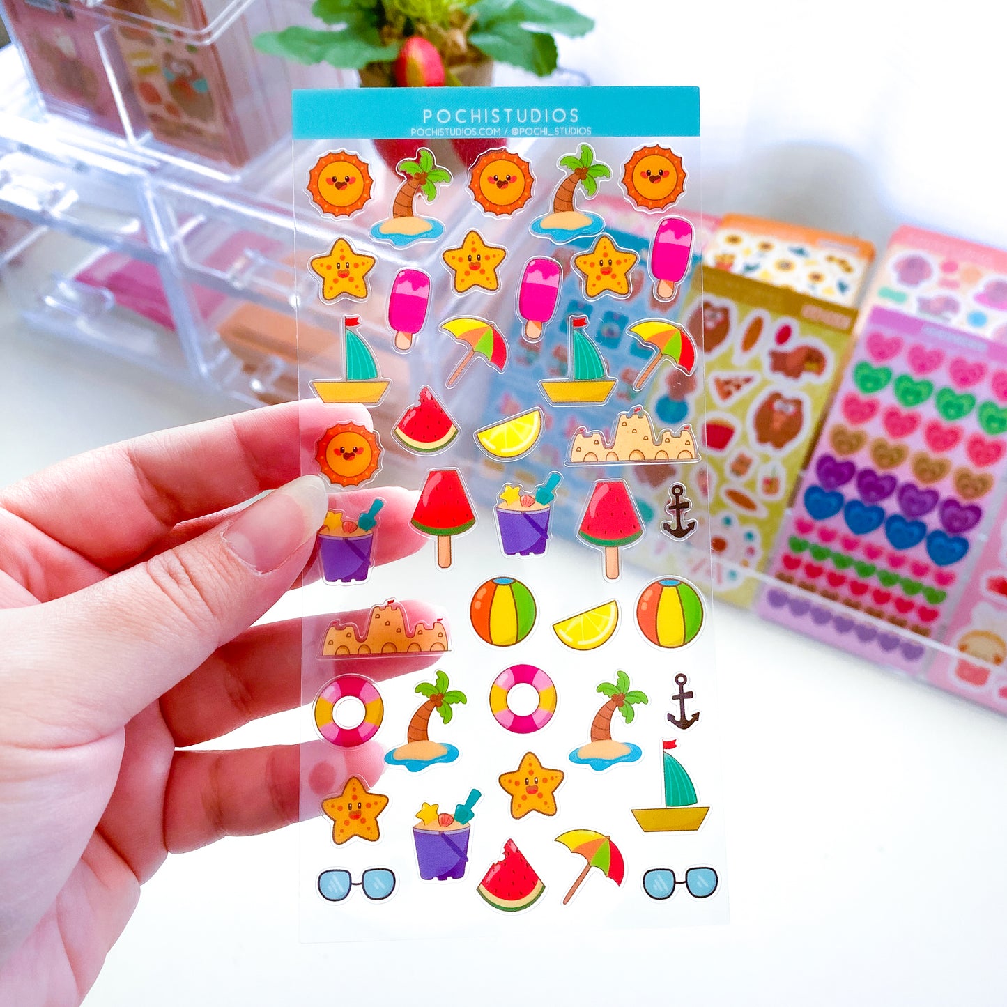 Summer Time Mini Stickers Deco Glossy Clear Vinyl Sticker Sheet