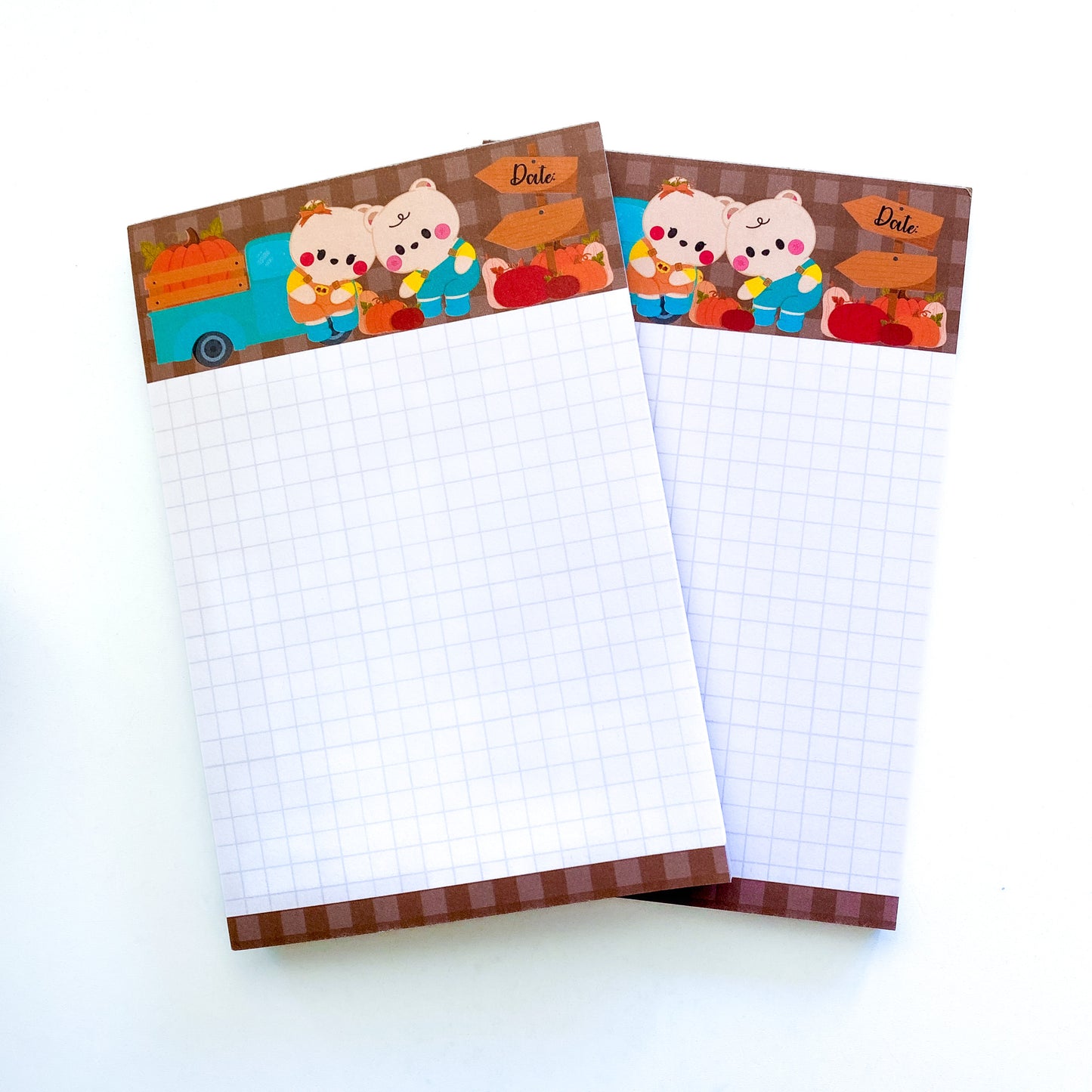 Cute Autumn Baby Bear Twins Fall Pumpkin Harvest Notepad