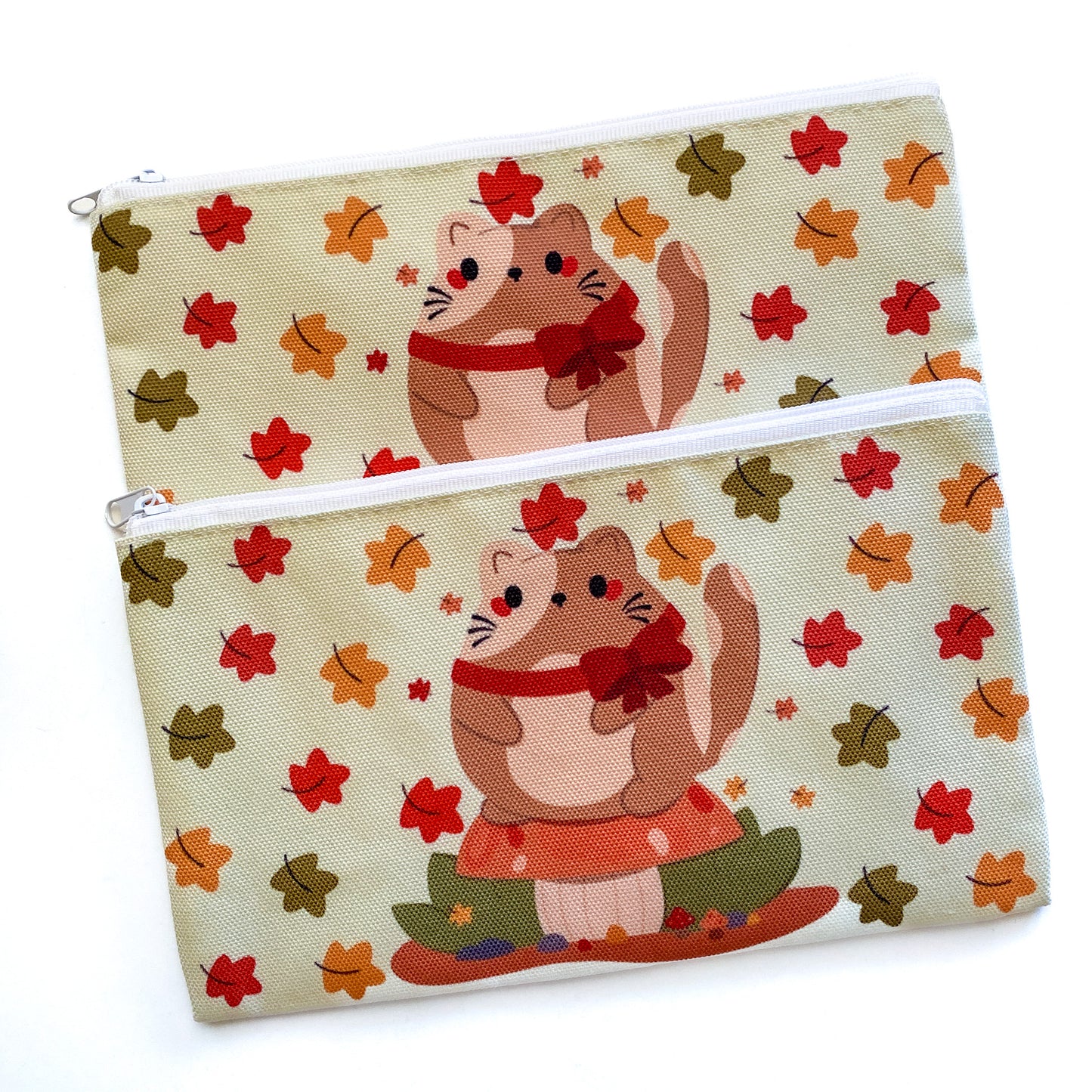 Chubby Kitty Chubbs Cute Fall Leaves Pencil Pouch