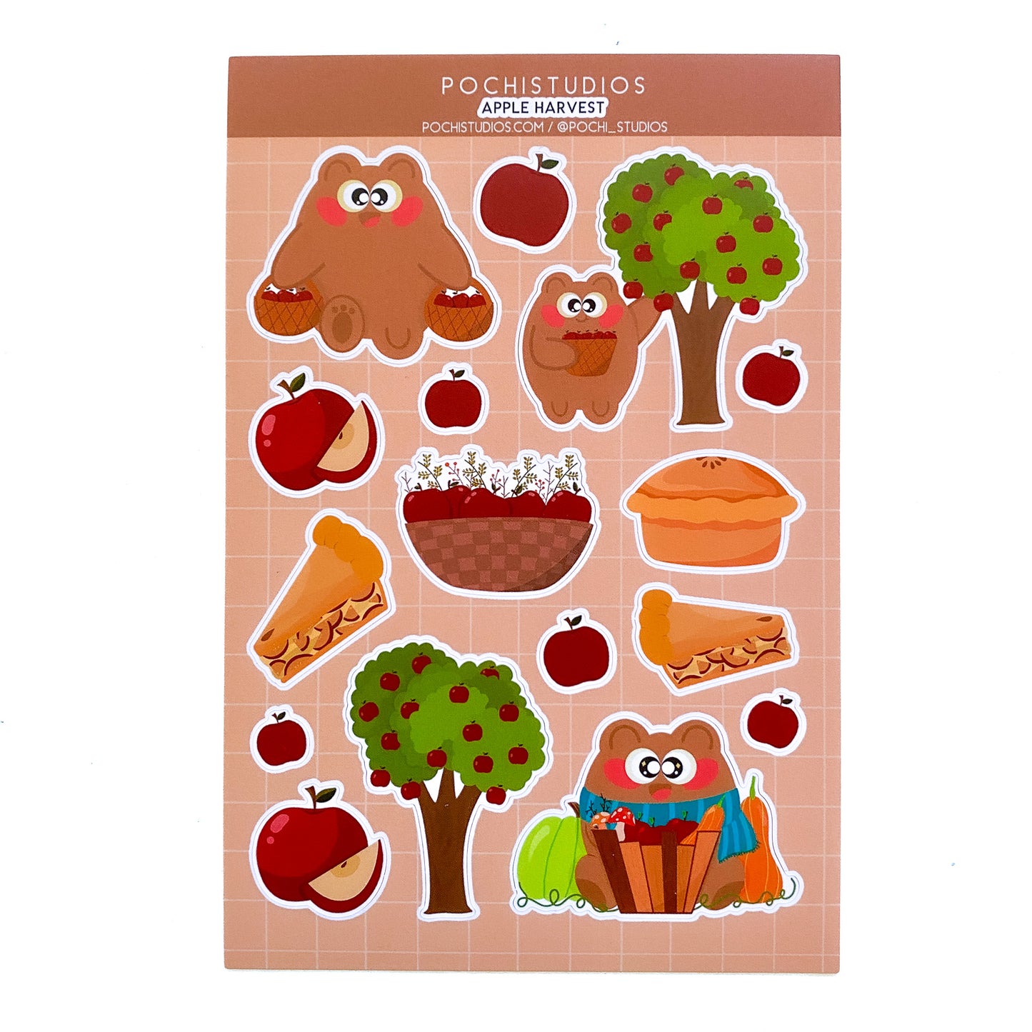 Cute Pochi Bear Apple Harvest Fall Vinyl Matte Sticker Sheet