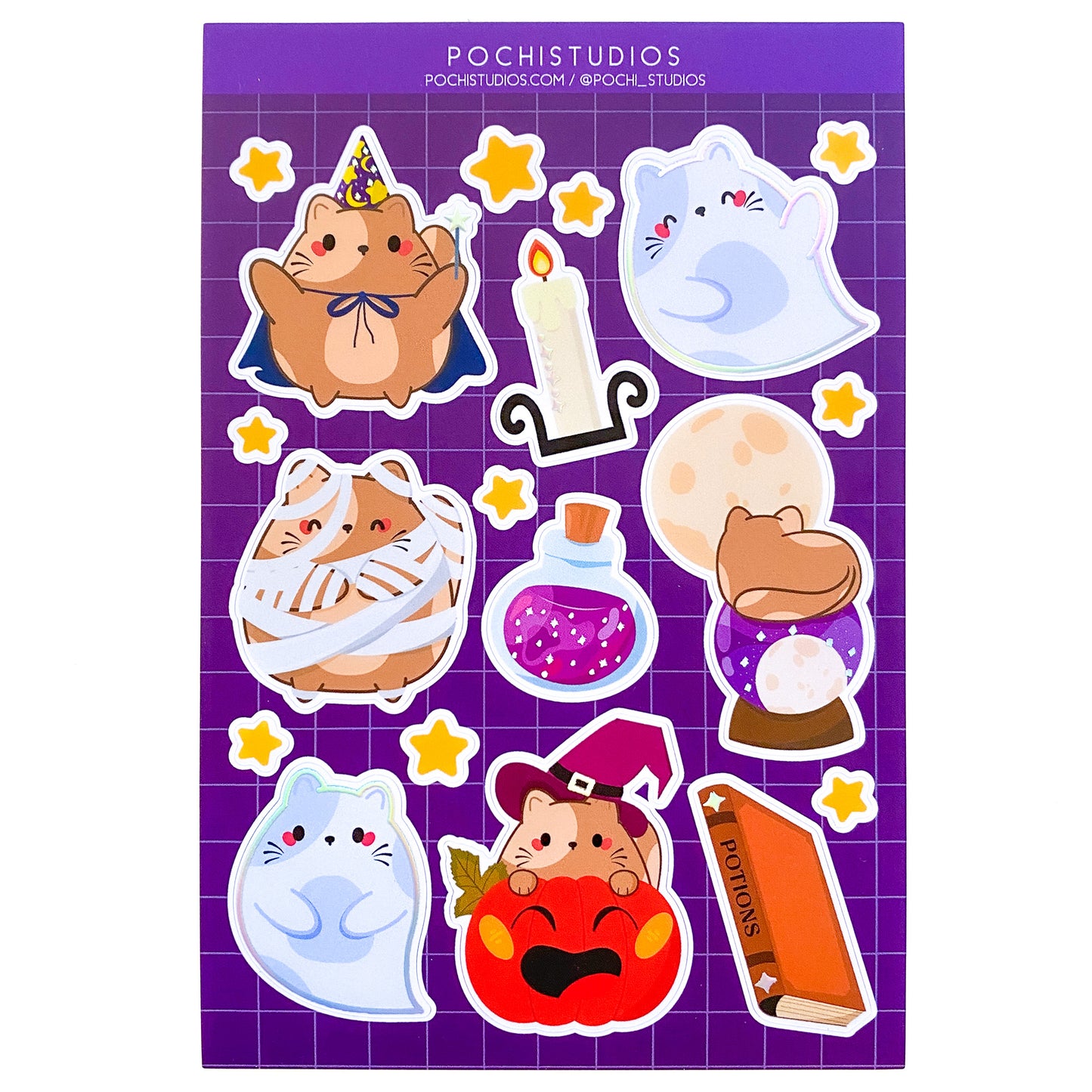 Cute Kitty Chubbs Halloween Holographic Vinyl Matte Sticker Sheet