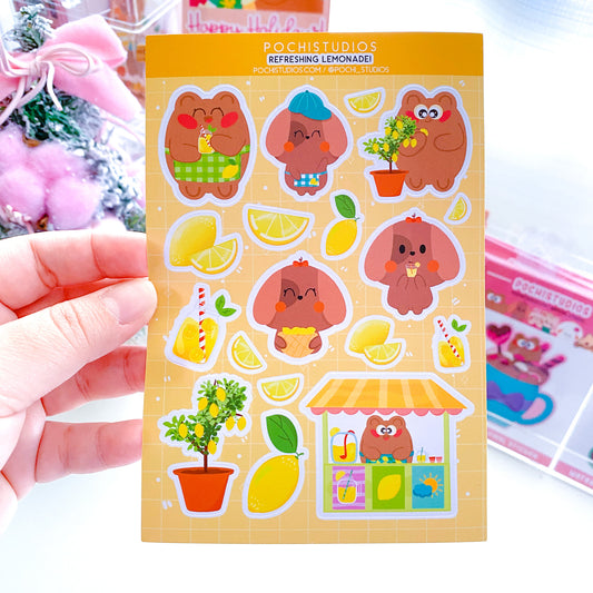 Refreshing Lemonade Pochi Bear & Nina Puppy Matte Vinyl Sticker Sheet