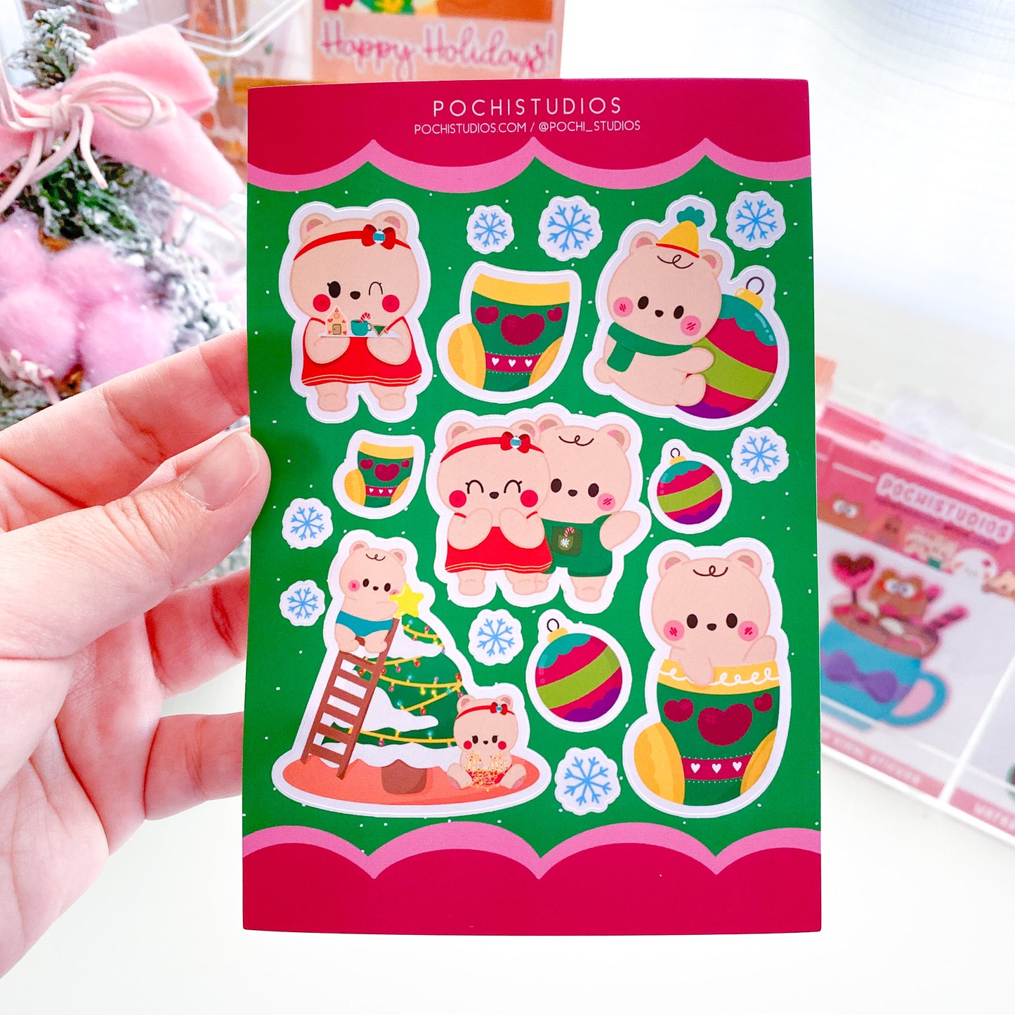 "Happy Holidays" From Our Little Bear Twins To You! Matte Vinyl Sticker Sheet