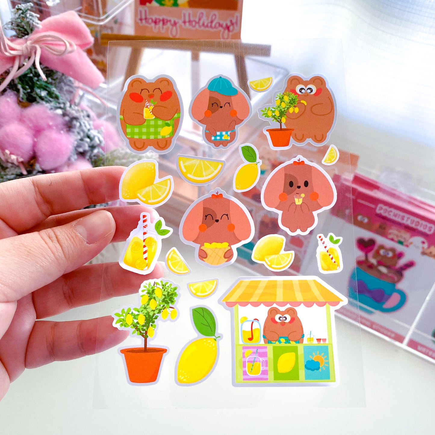 Refreshing Lemonade Pochi Bear & Nina Puppy Matte Vinyl Sticker Sheet