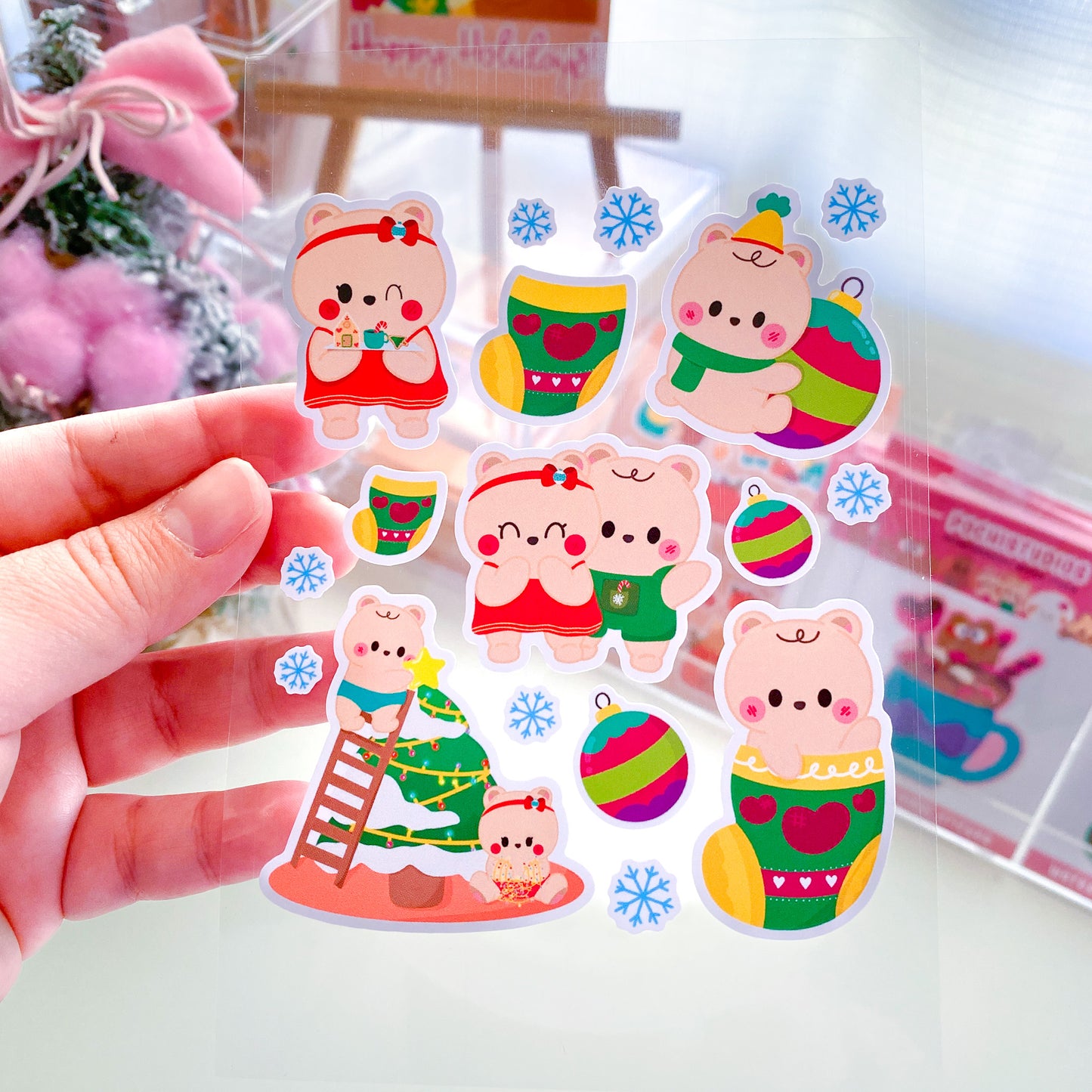 "Happy Holidays" From Our Little Bear Twins To You! Matte Vinyl Sticker Sheet