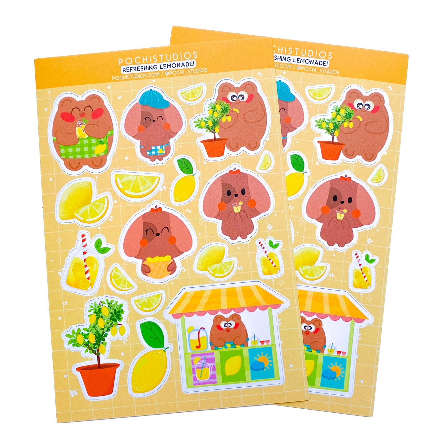 Refreshing Lemonade Pochi Bear & Nina Puppy Matte Vinyl Sticker Sheet