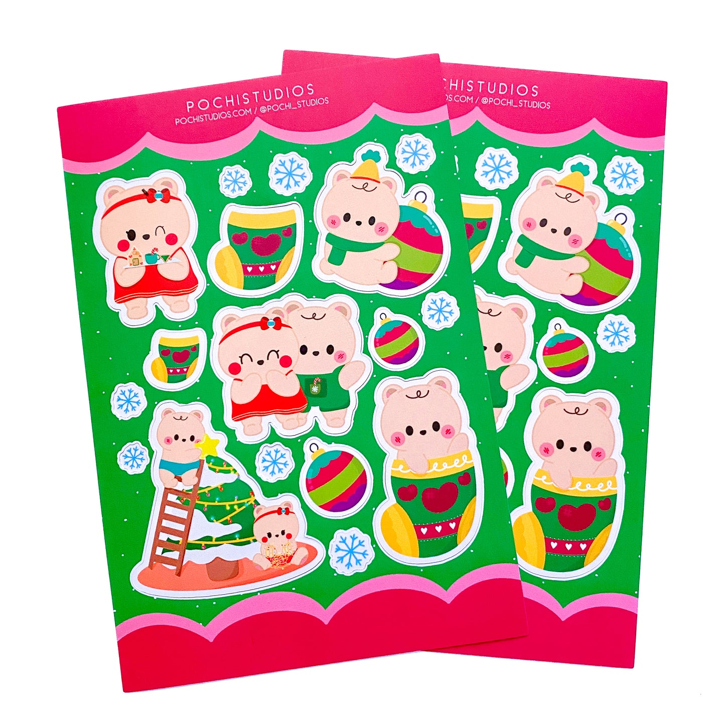 "Happy Holidays" From Our Little Bear Twins To You! Matte Vinyl Sticker Sheet