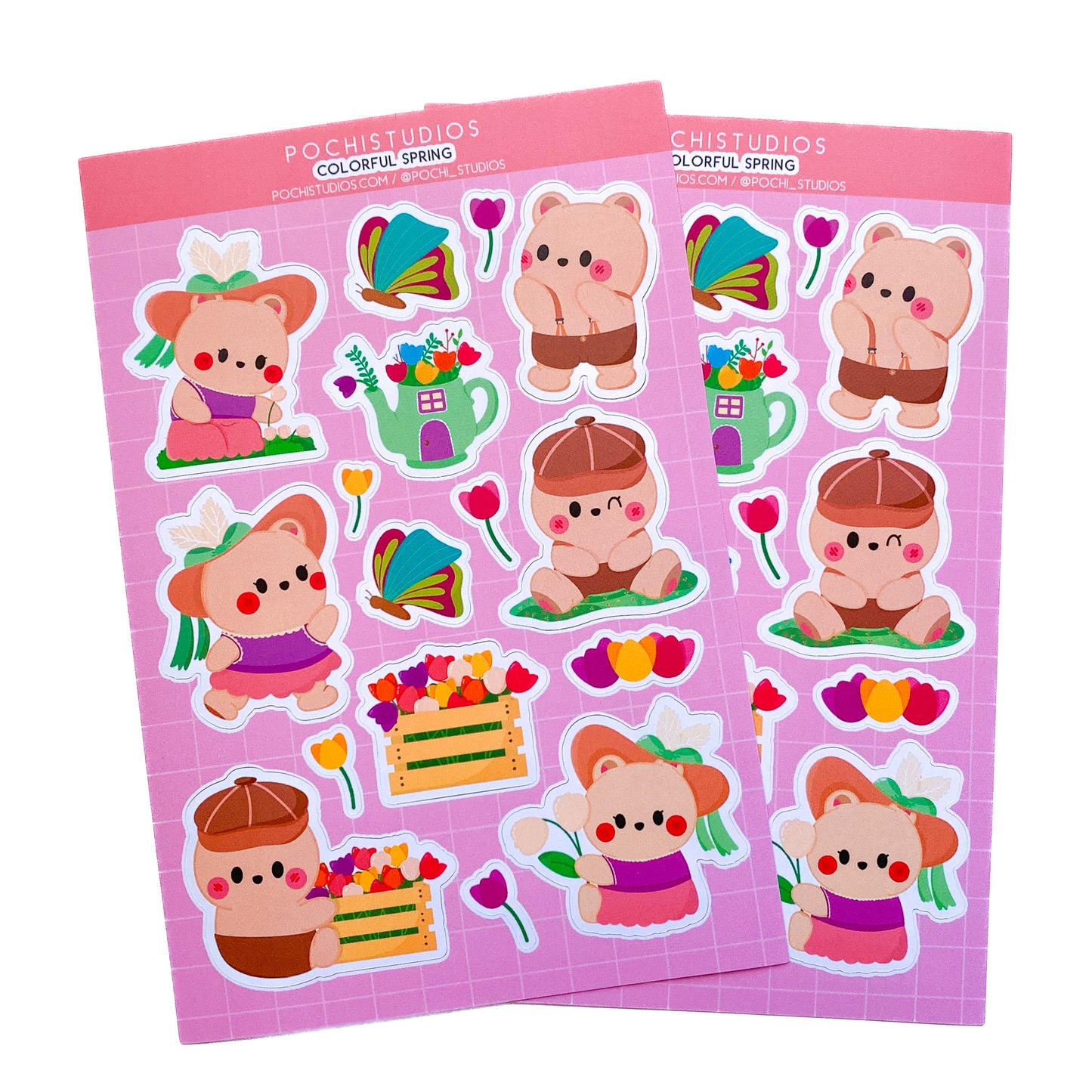 Colorful Pastel Color Spring Cute Baby Bears Cookie & Berries Matte Vinyl Sticker Sheet