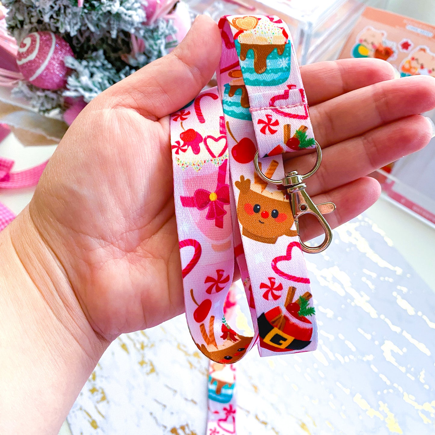 Cute Christmas Holiday Drinks Colorful Lanyard