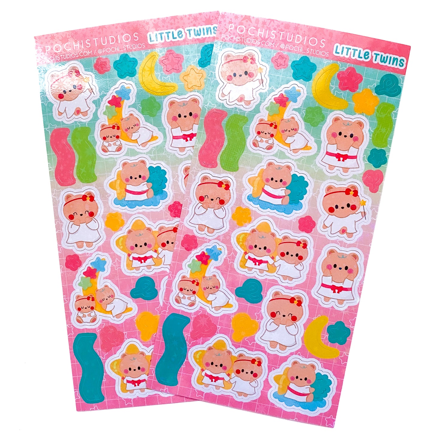 Colorful Deco Cookie & Berries Baby Bear Twins Sparkly Vinyl Sticker Sheet