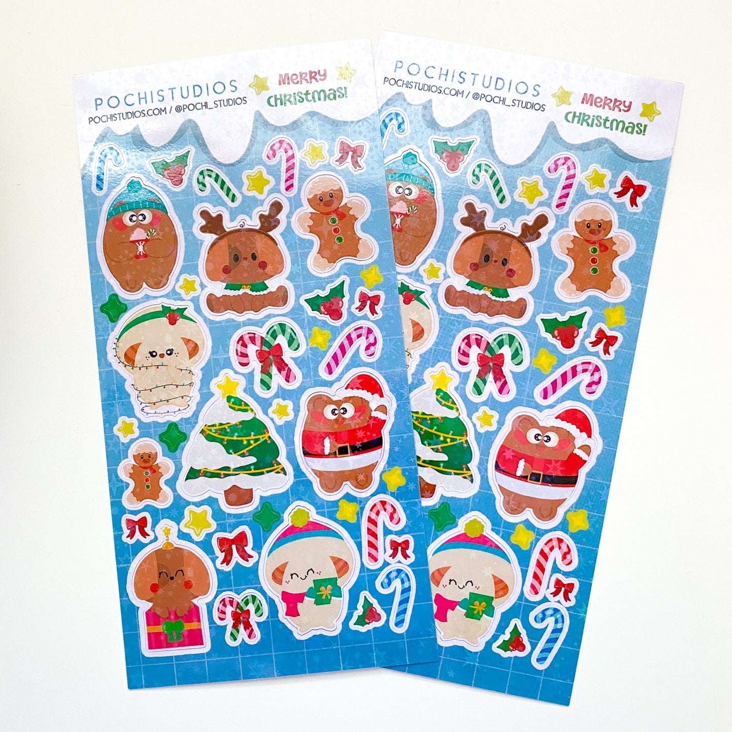 Merry Christmas From Pochifam Holographic Sparkly Vinyl Sticker Sheet