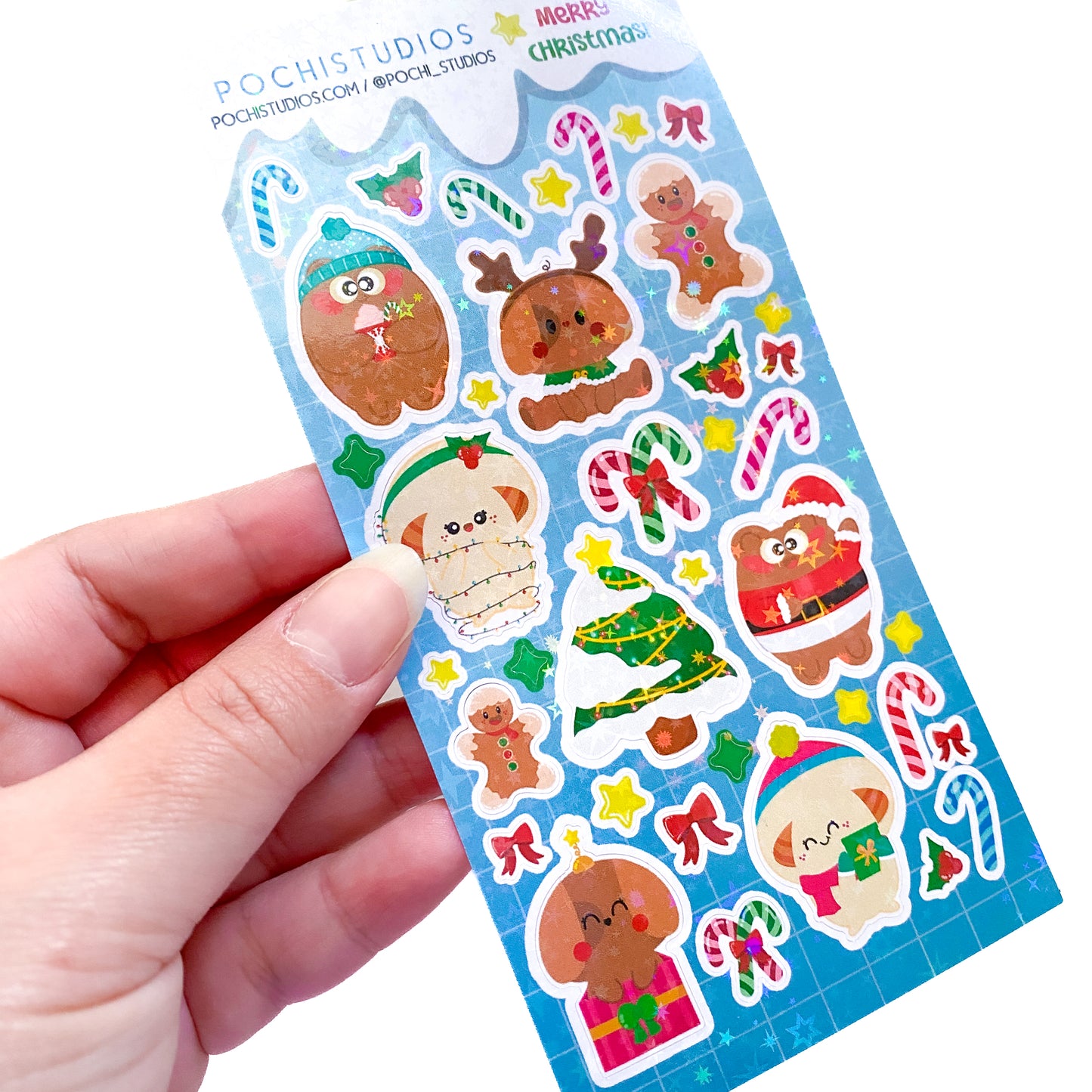 Merry Christmas From Pochifam Holographic Sparkly Vinyl Sticker Sheet