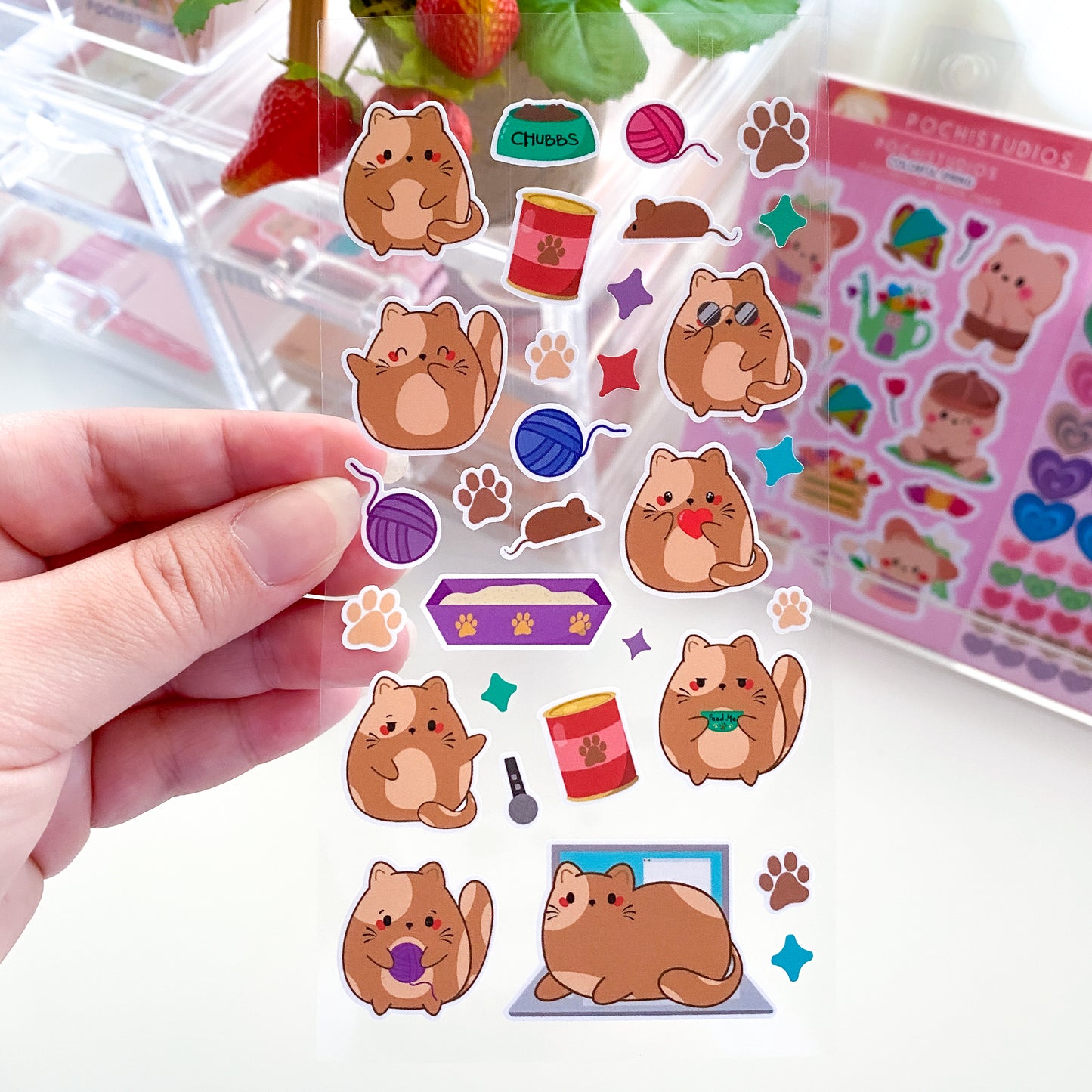 Cute Chubby Brown Kitty Cat Hi Chubbs! Matte Vinyl Sticker Sheet