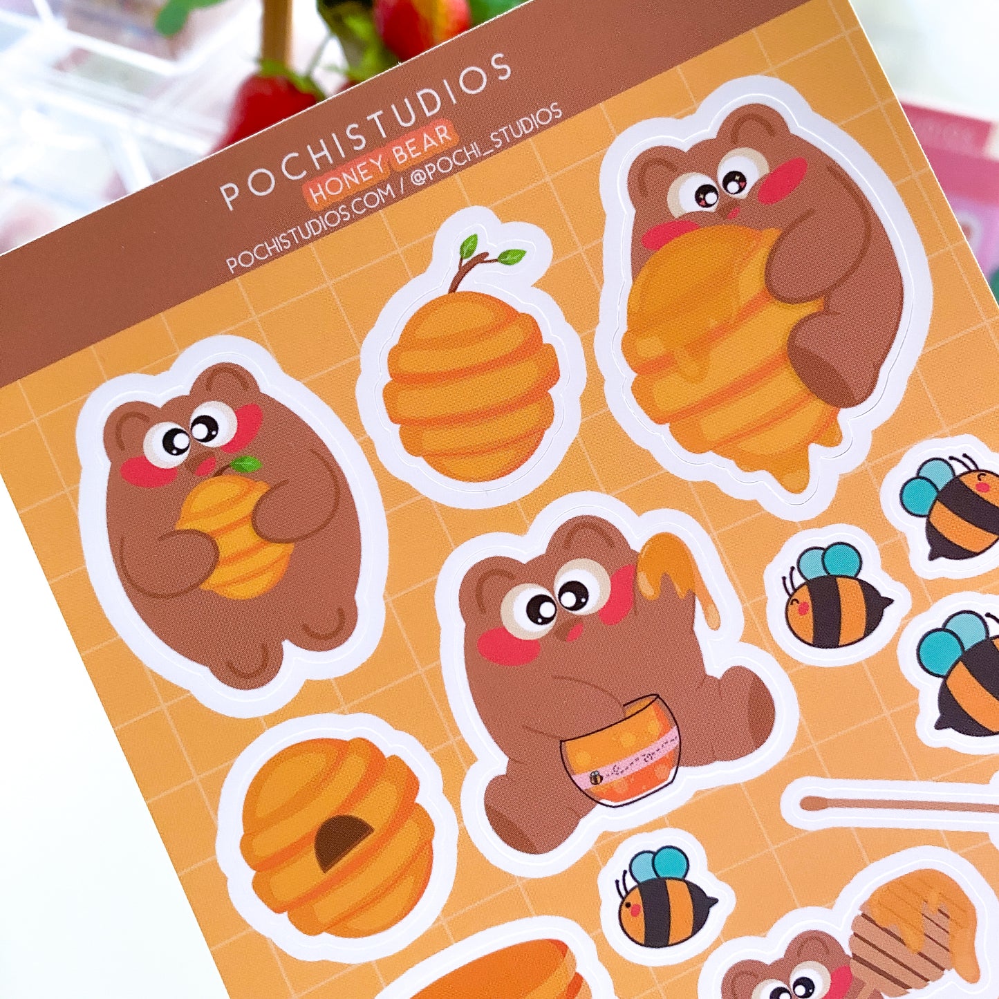 Honey & Pancakes Cute Bear Pochi Matte Vinyl Sticker Sheet