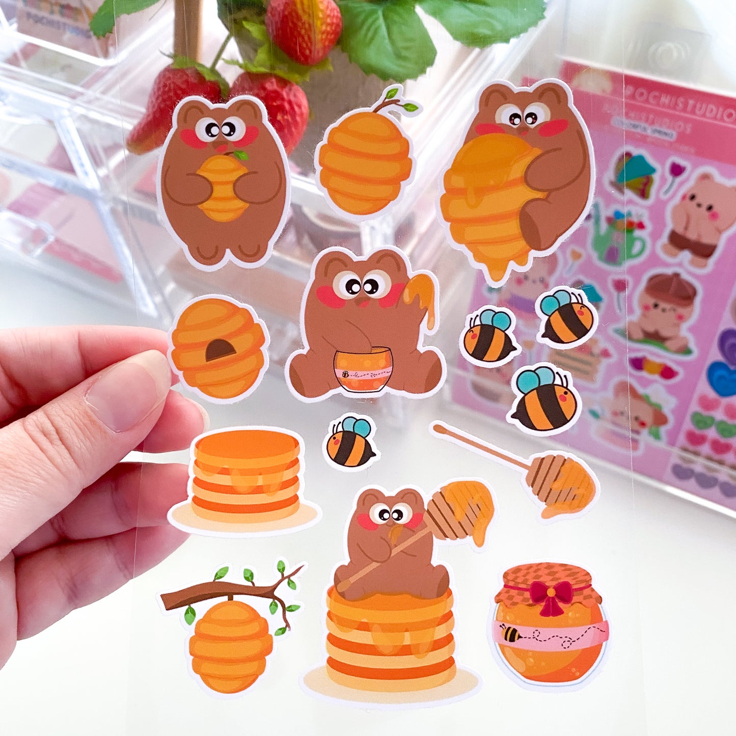 Honey & Pancakes Cute Bear Pochi Matte Vinyl Sticker Sheet