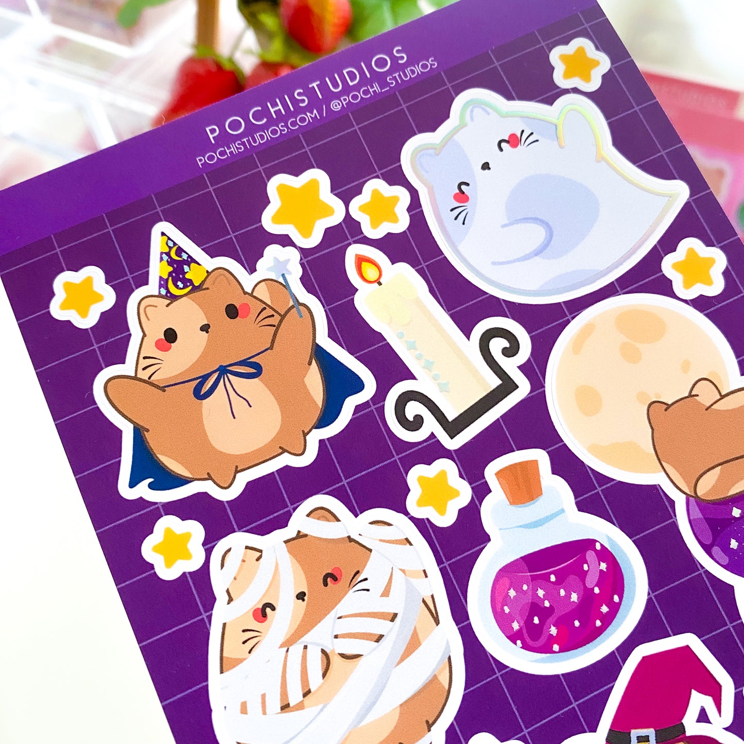 Cute Kitty Chubbs Halloween Holographic Vinyl Matte Sticker Sheet