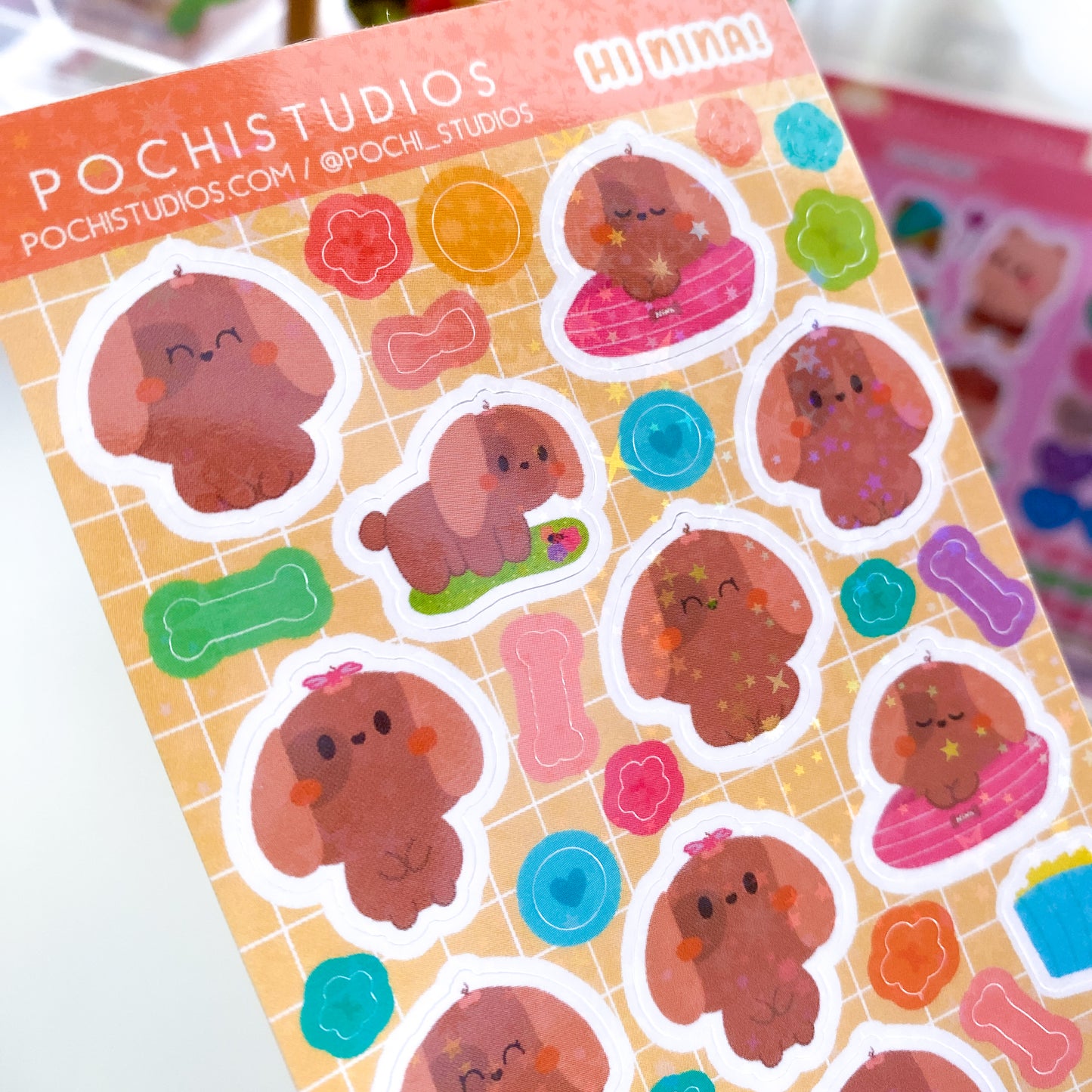 A Day with Cute Nina Puppy Holographic Sparkly Vinyl Sticker Sheet