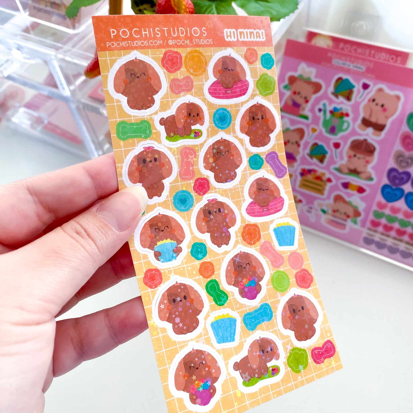 A Day with Cute Nina Puppy Holographic Sparkly Vinyl Sticker Sheet