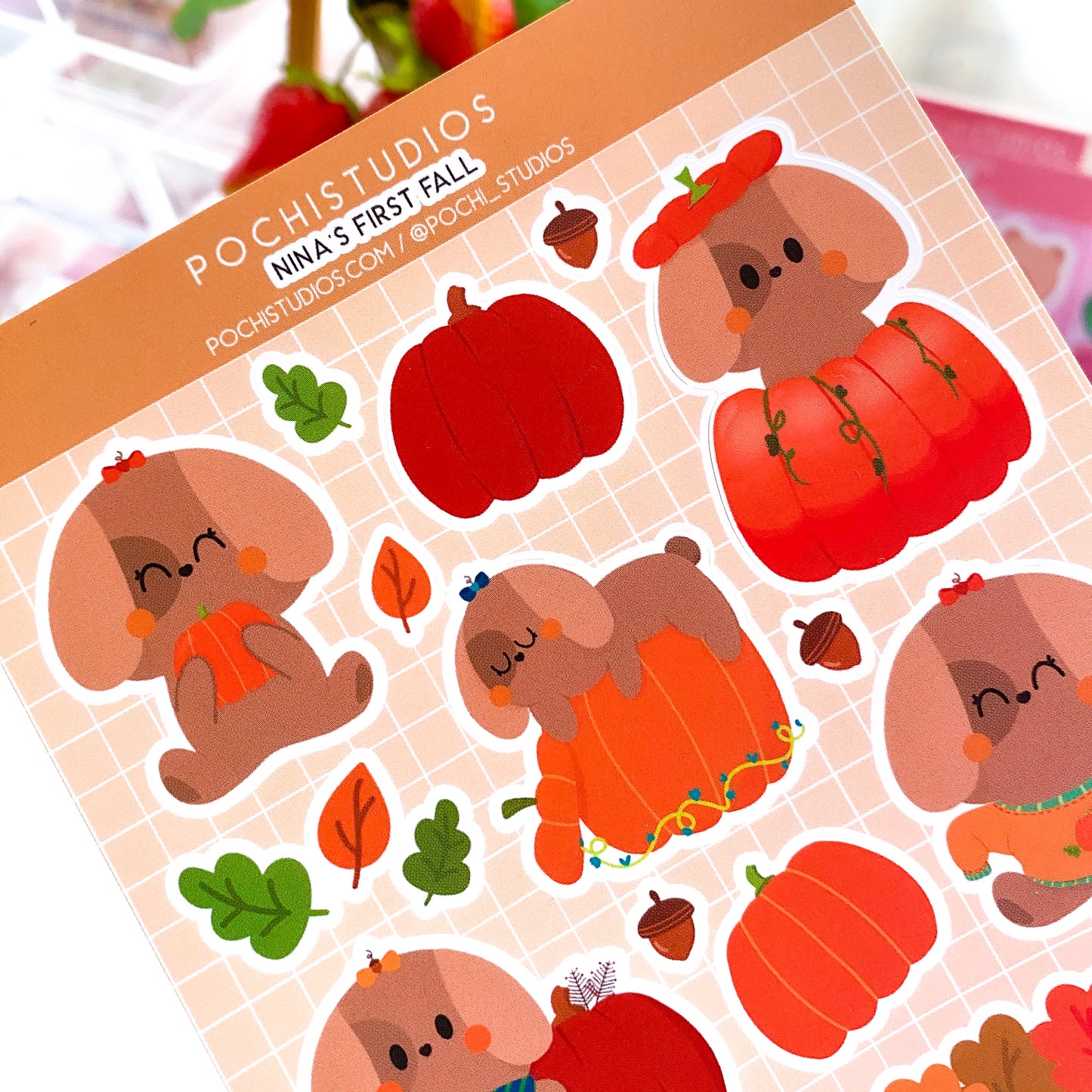 First Nina's Cute Puppy Autumn with Pumpkins! Matte Vinyl Sticker Sheet