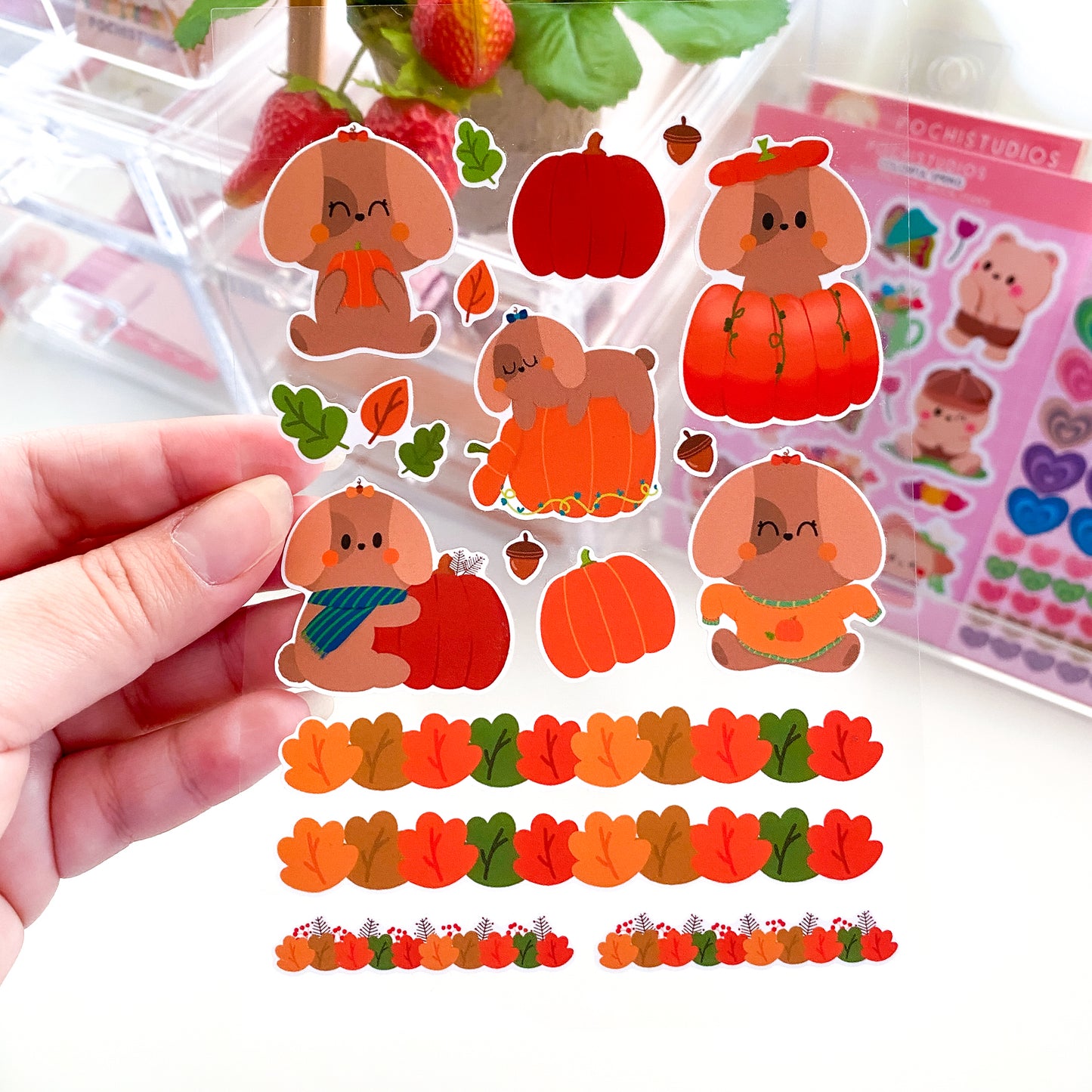 First Nina's Cute Puppy Autumn with Pumpkins! Matte Vinyl Sticker Sheet