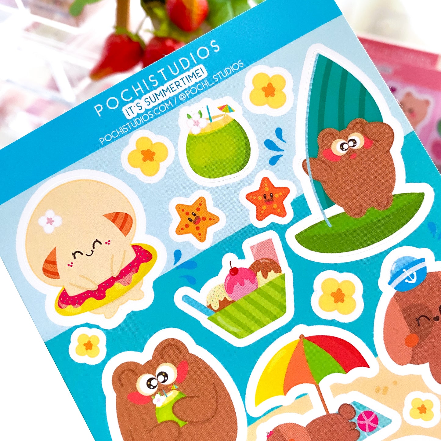 It's Summer Time Pochifam Beach Matte Vinyl Sticker Sheet