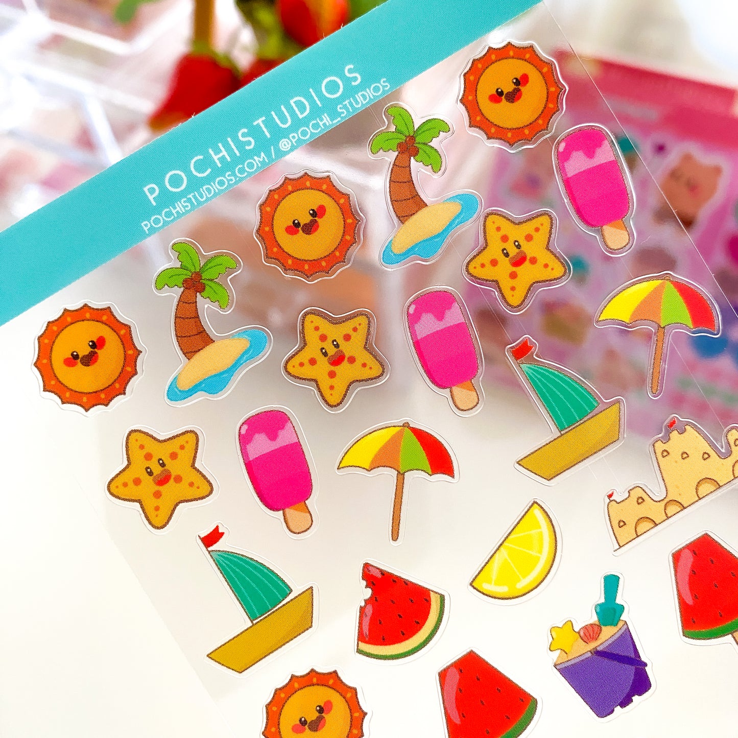 Summer Time Mini Stickers Deco Glossy Clear Vinyl Sticker Sheet