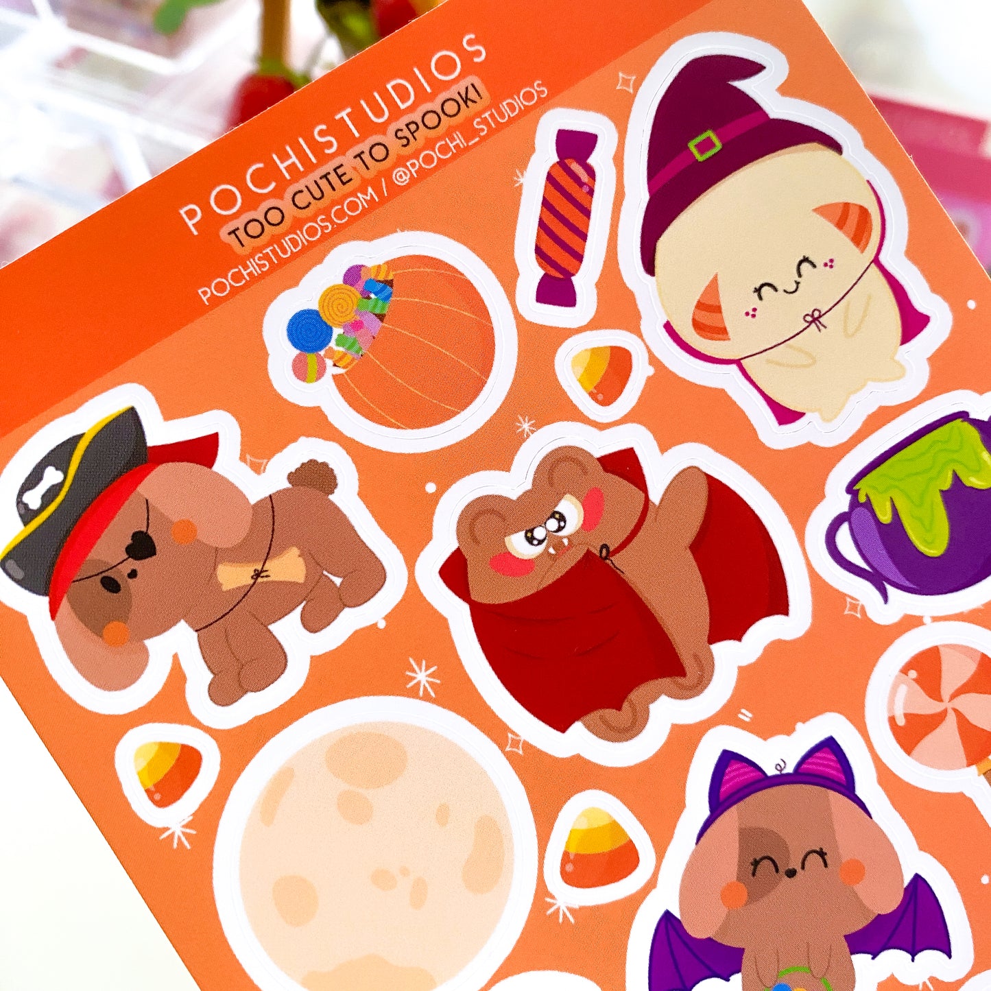 Too Cute to Spook Pochifam Halloween Matte Vinyl Sticker Sheet