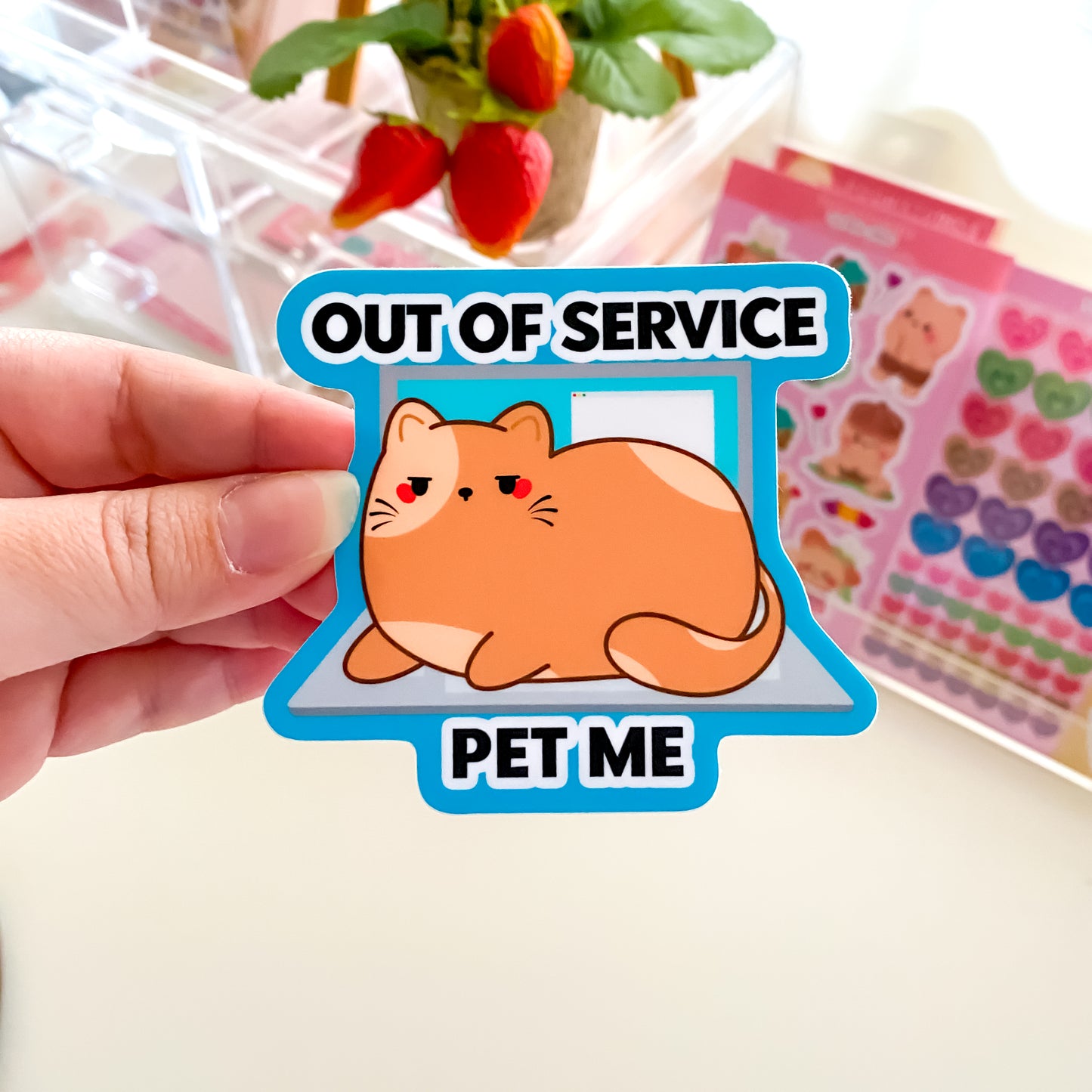 Chubby Kitty Chubbs "Out of Service Pet Me" Laptop Waterproof Vinyl Sticker