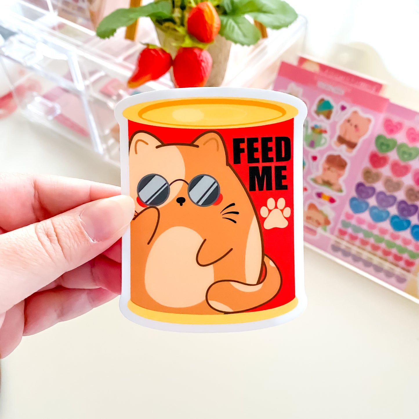 Chubby Kitty Chubbs "Feed Me" Waterproof Vinyl Sticker