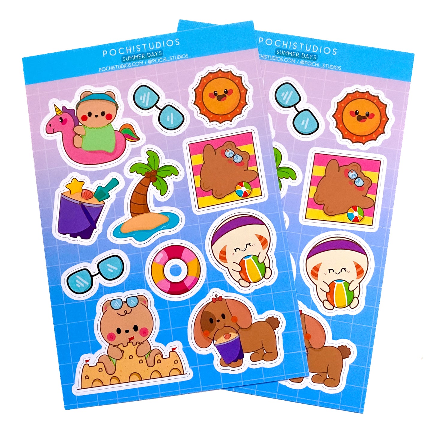 Cute Colorful Summer Days With Our Pochifam! Matte Vinyl Sticker Sheet