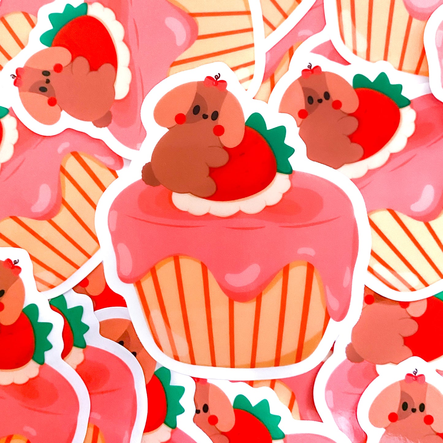 Pink Strawberry Cupcake Puppy Nina Waterproof Clear Vinyl Sticker