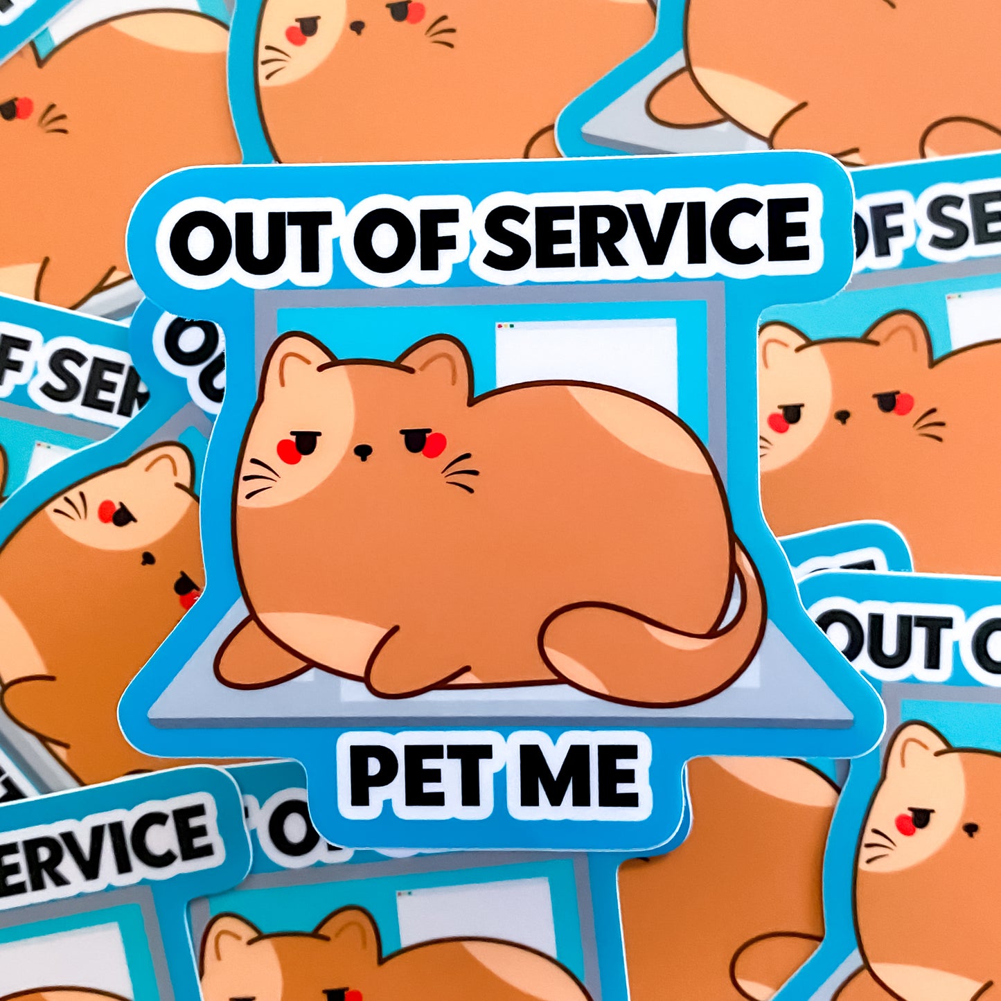 Chubby Kitty Chubbs "Out of Service Pet Me" Laptop Waterproof Vinyl Sticker