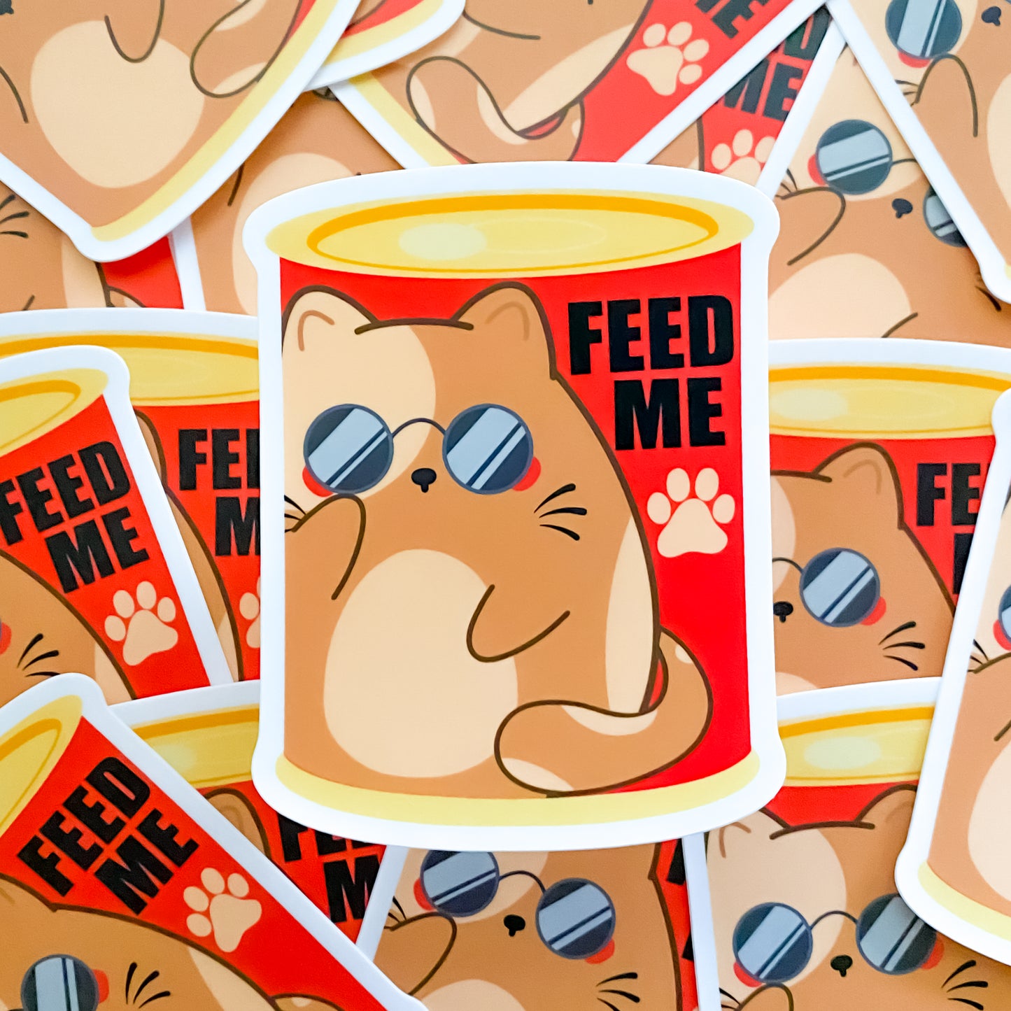 Chubby Kitty Chubbs "Feed Me" Waterproof Vinyl Sticker