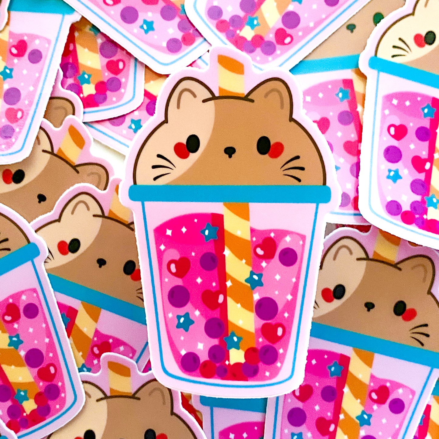 Pink Boba Cute Chubby Kitty Chubbs Waterproof Vinyl Sticker