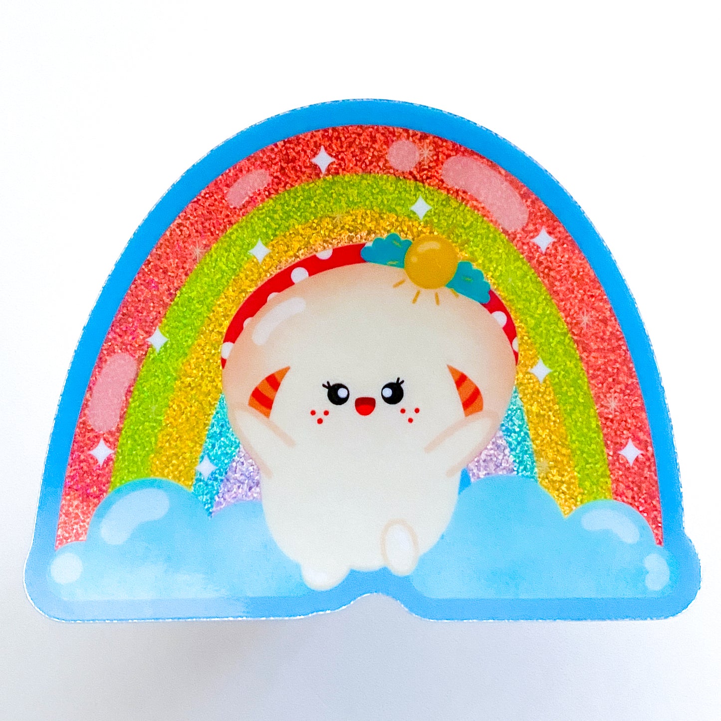 Colorful Spring Rainbow Florecita Girl Mushroom Waterproof Holographic Sparkly Die-Cut Sticker