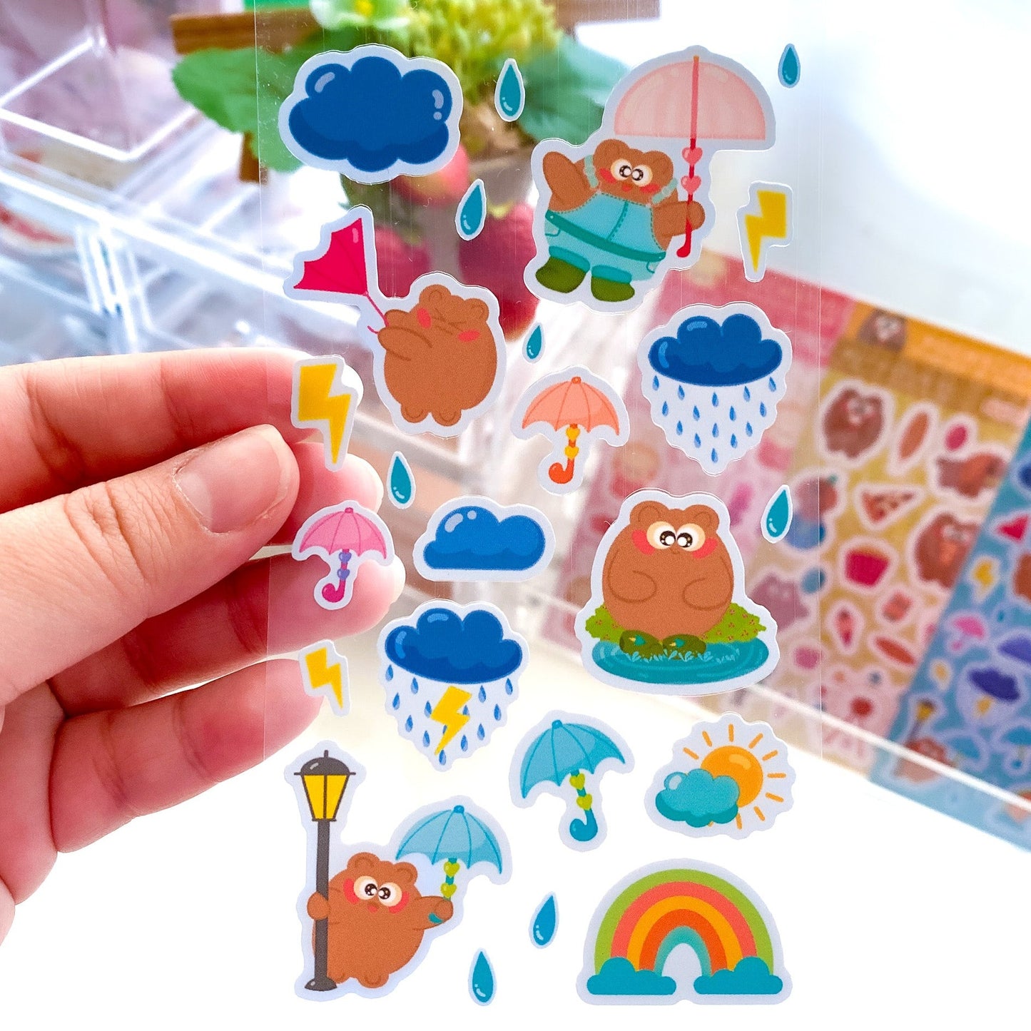 Dancing in the Rain Pochi Bear Matte Vinyl Sticker Sheet