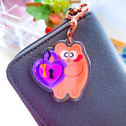 Adorable Valentines Day Pochi Bear "Be My Valentine" Epoxy Keychain