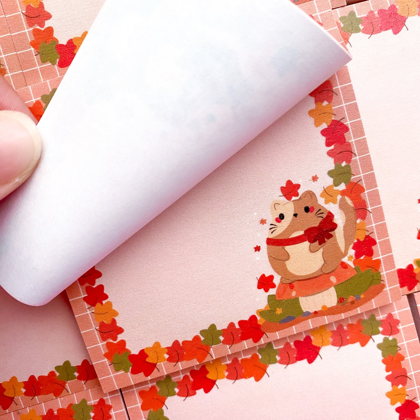 Cozy Autumn Chubbs Cute Chubby Kitty Fall Leaves Sticky Notes