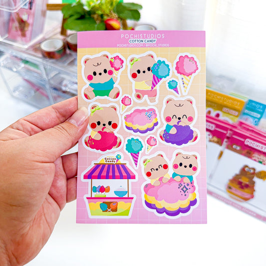 Colorful Pastel Color Baby Bear Twins "Cotton Candy" Matte Holo Vinyl Sticker Sheet