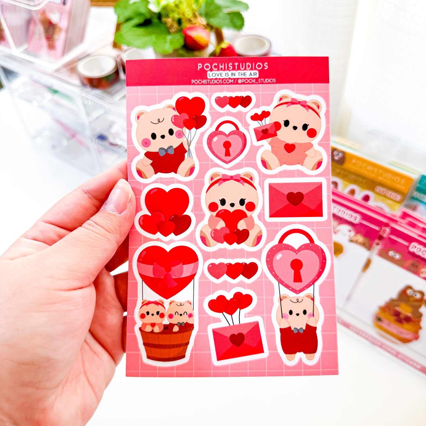 Love Is In The Air Baby Bear Twins Valentines Matte Vinyl Sticker Sheet