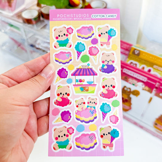 Colorful Baby Bear Twins Cookie & Berries "Cotton Candy" Matte Holographic Vinyl Sticker Sheet