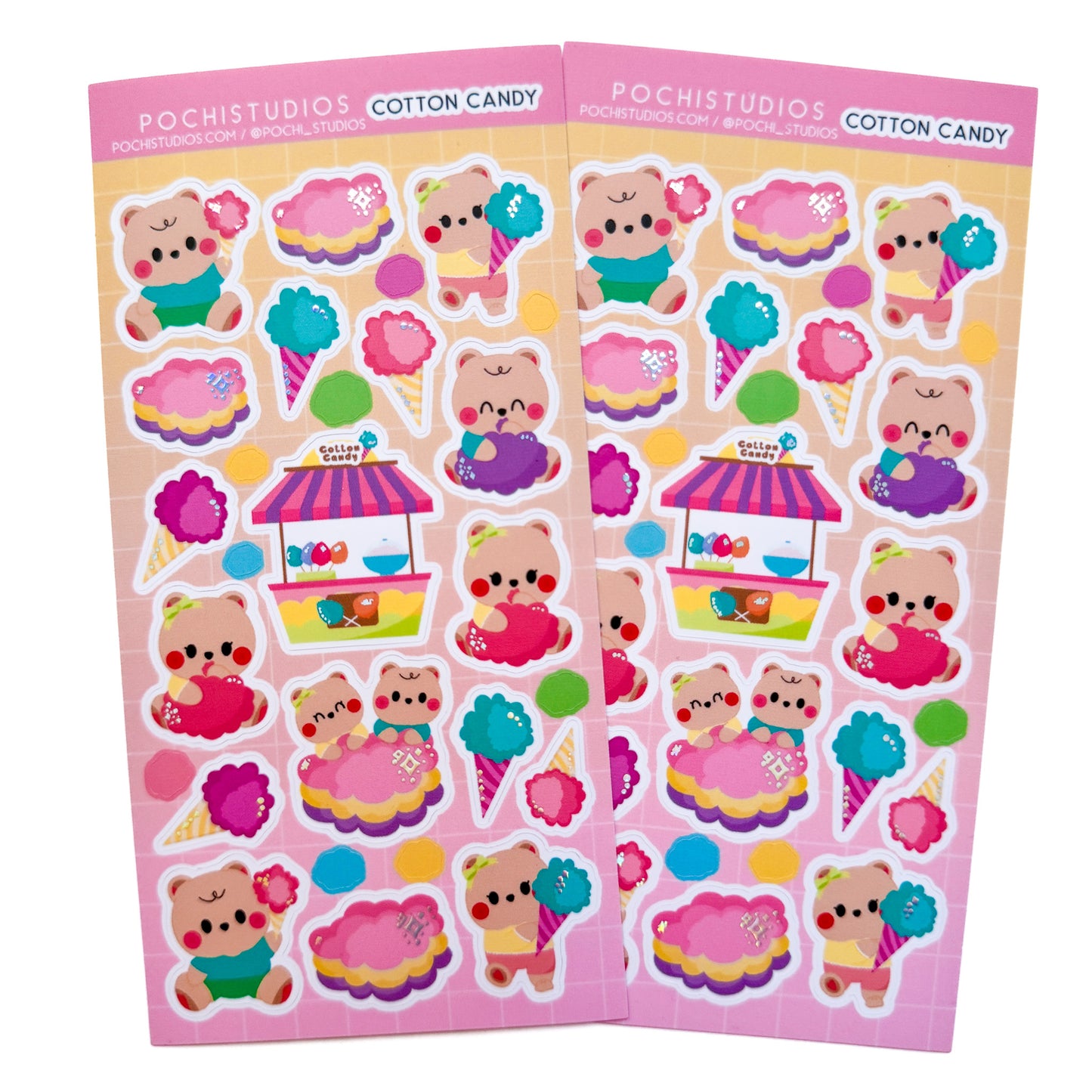 Colorful Baby Bear Twins Cookie & Berries "Cotton Candy" Matte Holographic Vinyl Sticker Sheet