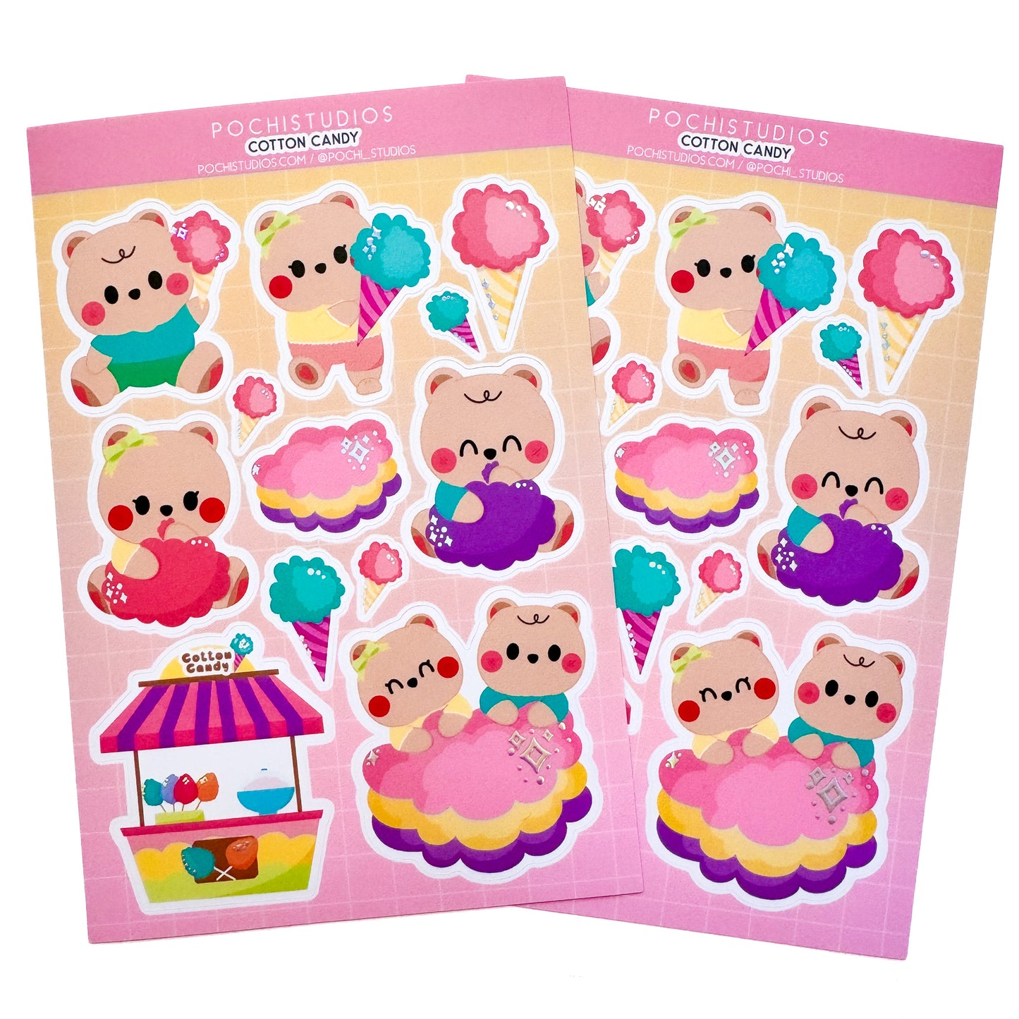 Colorful Pastel Color Baby Bear Twins "Cotton Candy" Matte Holo Vinyl Sticker Sheet