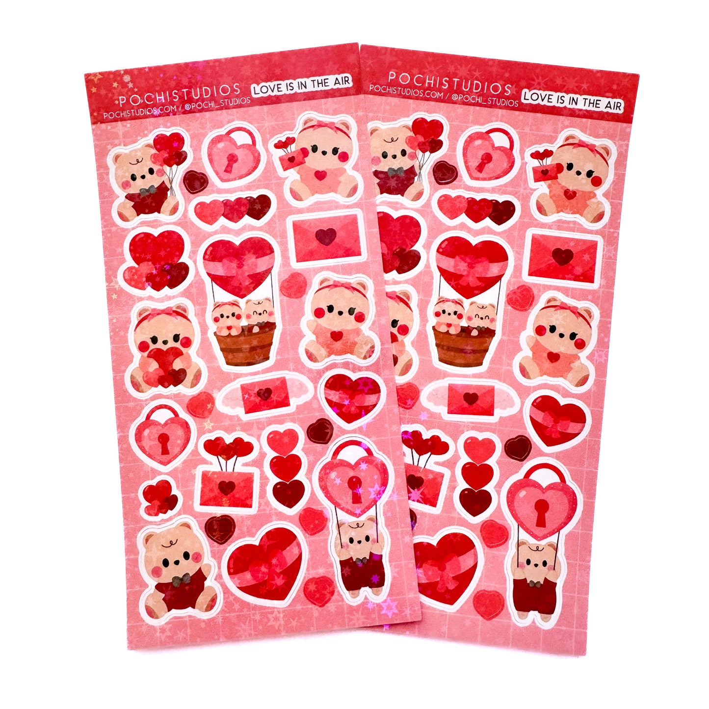 Adorable Baby Bear Twins Cookie & Berries "Love is in the air" Holo Sparkly Vinyl Sticker Sheet